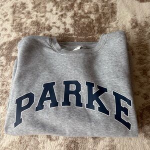 PARKE dupe Gray Sweatshirt with Navy Lettering